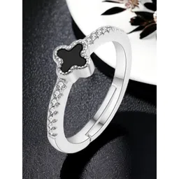 MYKI Silver-Plated Cubic Zirconia-Stones Studded Heart Design Adjustable Finger Ring-picture-31