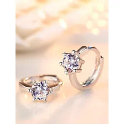 MYKI Silver-Plated Cubic Zirconia Studded Contemporary Hoop Earrings-picture-22