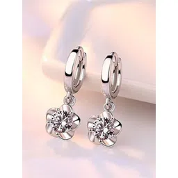 MYKI Silver-Plated Cubic Zirconia Studded Floral Drop Earrings-picture-13