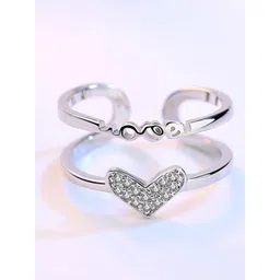 MYKI Silver-Plated Cubic Zirconia-Studded Heart Design Ring-picture-23