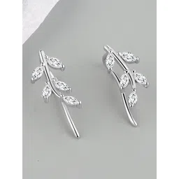 MYKI Silver-Plated Cubic Zirconia-Studded Leaf Shaped Studs Earrings-picture-14
