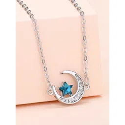 MYKI Silver-Plated Cubic Zirconia-Studded Moon Star Pendant With Chain image 2