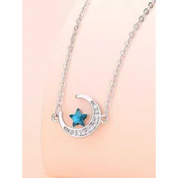 MYKI Silver-Plated Cubic Zirconia-Studded Moon Star Pendant With Chain image 3