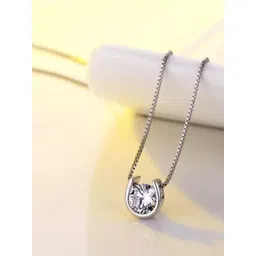 MYKI Silver-Plated CZ Studded Horseshoe Shaped Pendant With Chain-picture-16