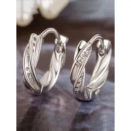 MYKI Silver-Plated Stainless Steel Cubic Zirconia Contemporary Hoop Earrings-picture-24