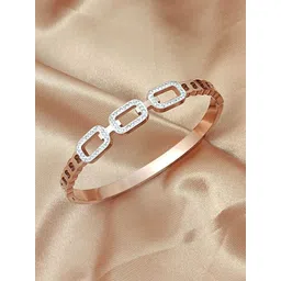 MYKI Stainless Steel Rose Gold-Plated Artificial Stones Studded Bangle-Style Bracelet-picture-13