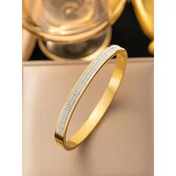 MYKI Stainless Steel Rose Gold-Plated Artificial Stones Studded Bangle-Style Bracelet-picture-34