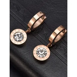 MYKI Stainless Steel Rose Gold-Plated Artificial Stones Studded Drop Earrings-picture-28
