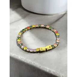 MYKI Stainless Steel Rose Gold-Plated Artificial Stones Studded Wraparound Bracelet image 3