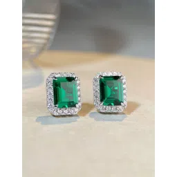 MYKI Stainless Steel Silver Plated Cubic Zirconia Studded Square Shaped Studs-picture-40