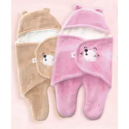 Mylo Essentials Baby Blankets New Born Combo Pack of Hooded Super Soft Wearable Wrapper Cum Baby Sleeping Bag for Babies Length -(70 cm x 78 cm, 0-6 Months)(Light Pink+Light Brown)- Combo of 2-picture-13