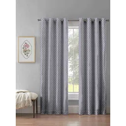 Aura Grey Set of 2 Geometric Room Darkening Long Door Curtain-image-40