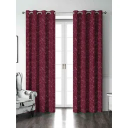 Aura Maroon & White Set of 2 Black Out Door Curtain-image-18