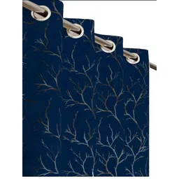 myntra elegant homes Aura Navy Blue & Brown Set of 2 Black Out Long Door Curtain image 5