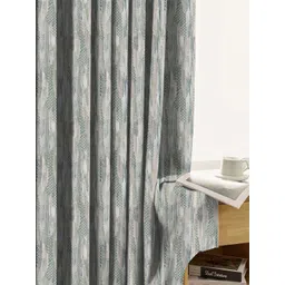 myntra elegant homes Aura Teal & White 2 Pieces Geometric Black Out Door Curtain image 2