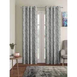 myntra elegant homes Aura Teal & White 2 Pieces Geometric Black Out Door Curtain image 1
