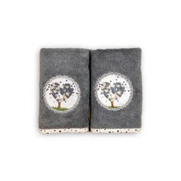 Myntra Elegant Homes 2 Pieces Grey & White Love Tree Printed Cotton 500 GSM Hand Towels-picture-16