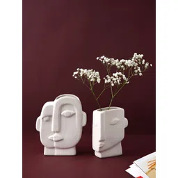 Myntra Elegant Homes 2 Pieces White Abstract Textured Ceramic Flower Vases-picture-14