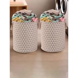 Myntra Elegant Homes 2Pcs Grey & Beige Printed Cotton Laundry Bags - 60 L Each-picture-22
