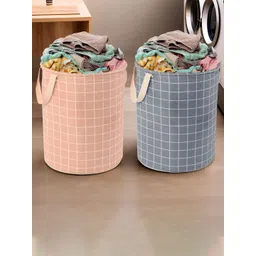 Myntra Elegant Homes 2Pcs Grey & Peach-Colored Checked Cotton Laundry Bags - 60 L Each-picture-21