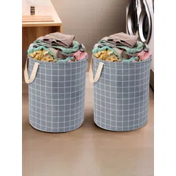 Myntra Elegant Homes 2Pcs Grey Checked Cotton Laundry Bags - 60 L Each-picture-20