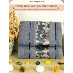 Myntra Elegant Homes 2Pcs Grey Melange & White Printed Pure Cotton 450 GSM Hand Towels-picture-10