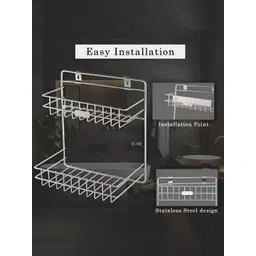 Myntra Elegant Homes 2Pcs Grey Textured Stainless Steel Bathroom Shelves image 2