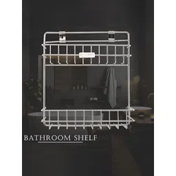 Myntra Elegant Homes 2Pcs Grey Textured Stainless Steel Bathroom Shelves image 3