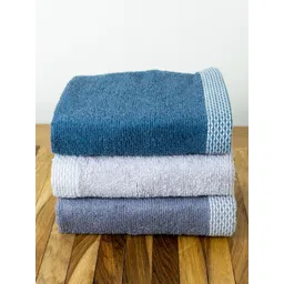Myntra Elegant Homes 3Pcs Blue & Grey Organic Bamboo 550 GSM Face Towels-picture-26