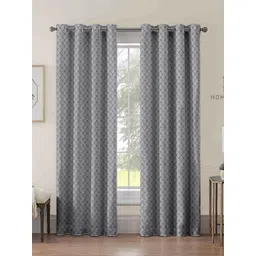 myntra elegant homes Aura Charcoal & Grey 2 Pieces Floral Printed Jacquard Room Darkening Long Door Curtain-picture-32