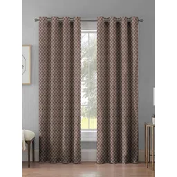 myntra elegant homes Aura Coffee Brown 2 Pieces Geometric Printed Jacquard Room Darkening Long Door Curtain-picture-19