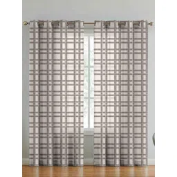 myntra elegant homes Aura Coffee Brown & White Set of 2 Geometric Door Curtain-picture-40