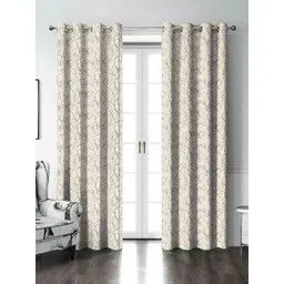 myntra elegant homes Aura Cream-Coloured & Black Set of 2 Black Out Door Curtain-picture-27