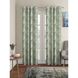 myntra elegant homes Aura Green & White 2 Pieces Floral Printed Black Out Long Door Curtains-picture-35