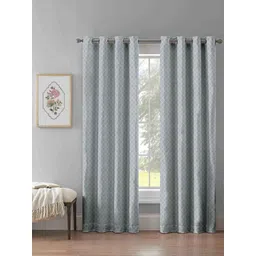 myntra elegant homes Aura Green & White Set of 2 Geometric Room Darkening Door Curtain-picture-34