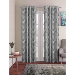 myntra elegant homes Aura Grey & Black 2 Pieces Printed Black Out Long Door Curtains-picture-22