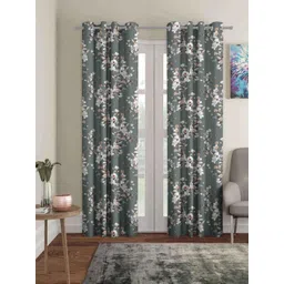 myntra elegant homes Aura Grey & White 2 Pieces Floral Printed Black Out Door Curtains-picture-18