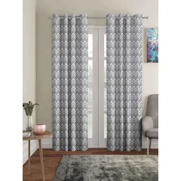 myntra elegant homes Aura Grey & White 2 Pieces Geometric Printed Black Out Long Door Curtains-picture-29