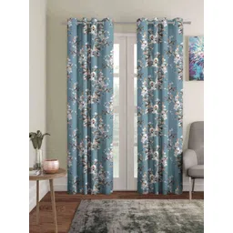 myntra elegant homes Aura Teal & White Set of 2 Floral Black Out Long Door Curtain-picture-11