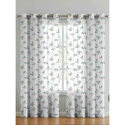 myntra elegant homes Aura White & Coffee Brown Set of 2 Floral Long Door Curtain-picture-23