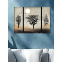 Myntra Elegant Homes Beige & Black 3 Pieces Sun & Tree Printed Wall Paintings-picture-25