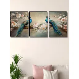 Myntra Elegant Homes Beige & Blue 3 Pieces Birds and Animals Peacock Wall Art-image-7