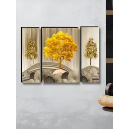 Myntra Elegant Homes Beige & Gold-Toned 3 Pieces Floral and Botanical Wall Paintings-picture-20