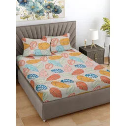 Myntra Elegant Homes Beige & Green Printed 300 TC King Bedsheet Set 2.50m x 2.25m-picture-23