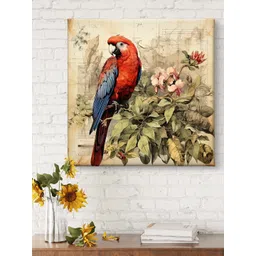 Myntra Elegant Homes Beige & Red Perrot Printed Canvas Wall Art-picture-12