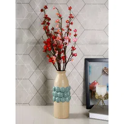 Myntra Elegant Homes Beige & Teal Blue Textured Ceramic Vase-picture-10