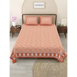 Myntra Elegant Homes Beige & White Floral 180 TC King Bedsheet with 2 Pillow Covers-picture-21