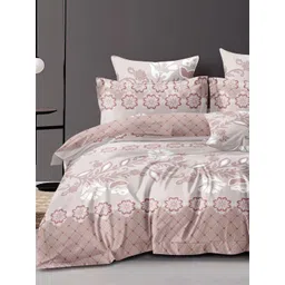 Myntra Elegant Homes Beige & White Printed Cotton 300TC Queen Bedsheet Set 2.5 m x 2.25 m-picture-14