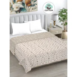 Myntra Elegant Homes Beige & White Printed Cotton AC Room Reversible Double Bed Dohar-picture-37