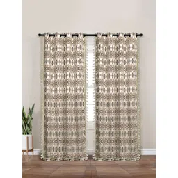 Myntra Elegant Homes Beige & White Set of 2 Ethnic Motifs Black Out Door Curtain-picture-25